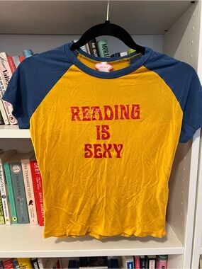 O Mighty Baby Tee - Yellow with Blue Sleeves - Reading Is Sexy